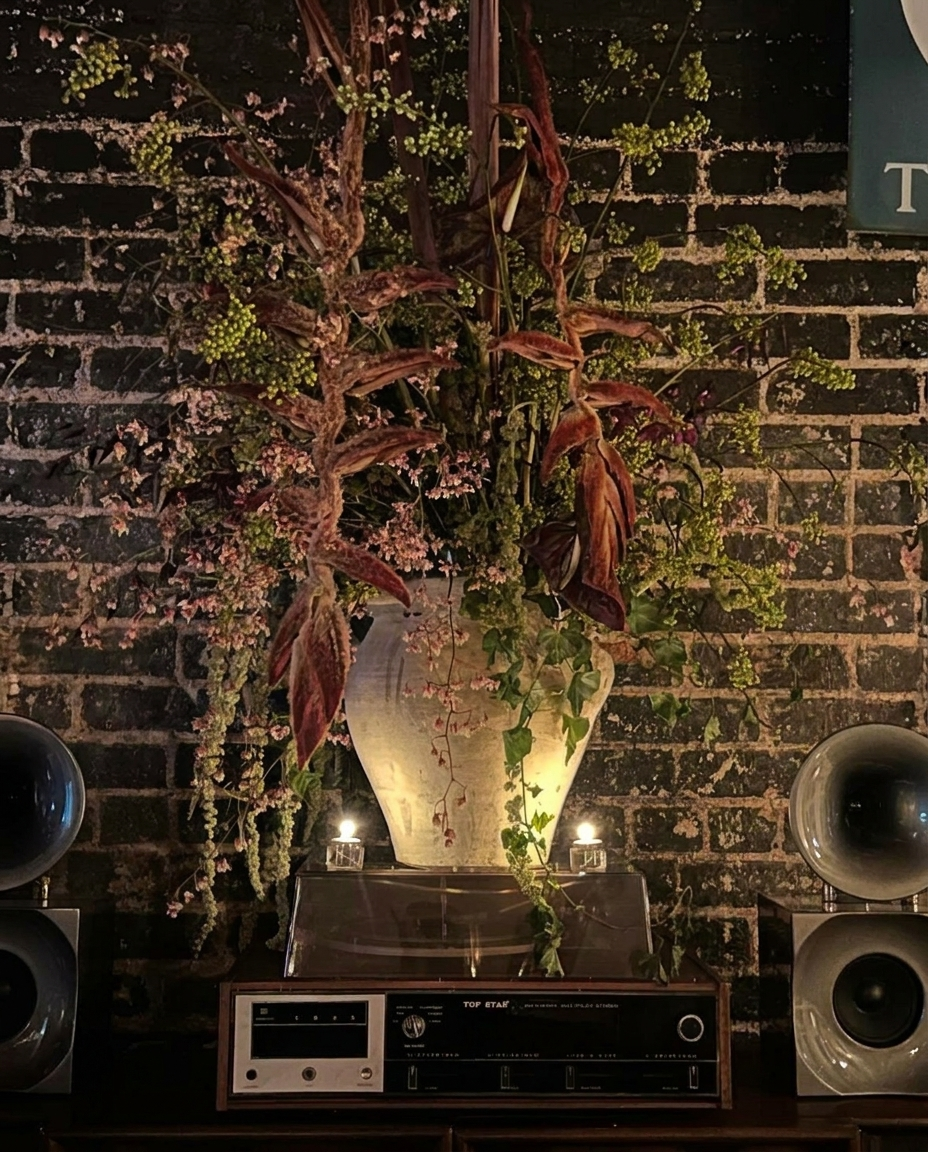 Sculptural floral installation staged for a product launch