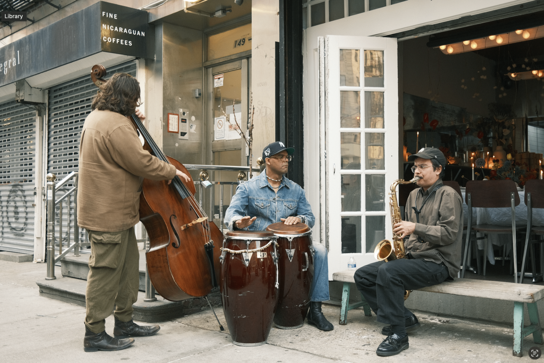 Live jazz trio playing outside TASHCA