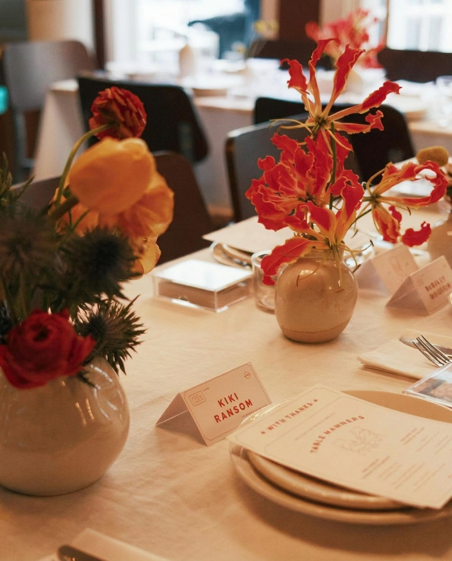 Close-up floral arrangement on a private event table